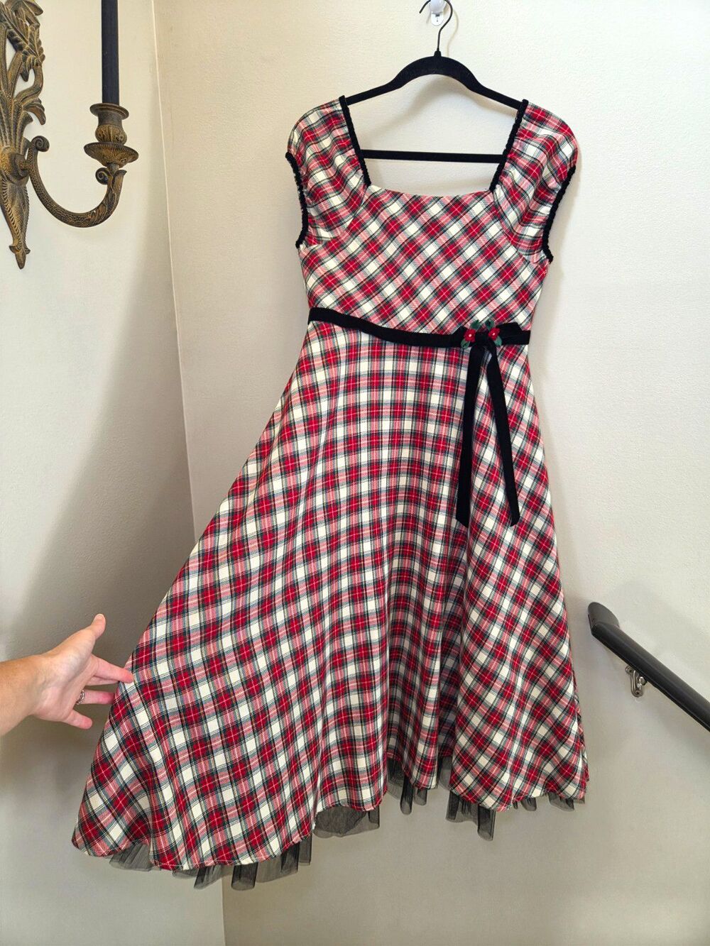 Vtg Y2k Bonnie Jean Plaid A-Line Holiday Winter Dress Puff Sleeve Youth Sz 16